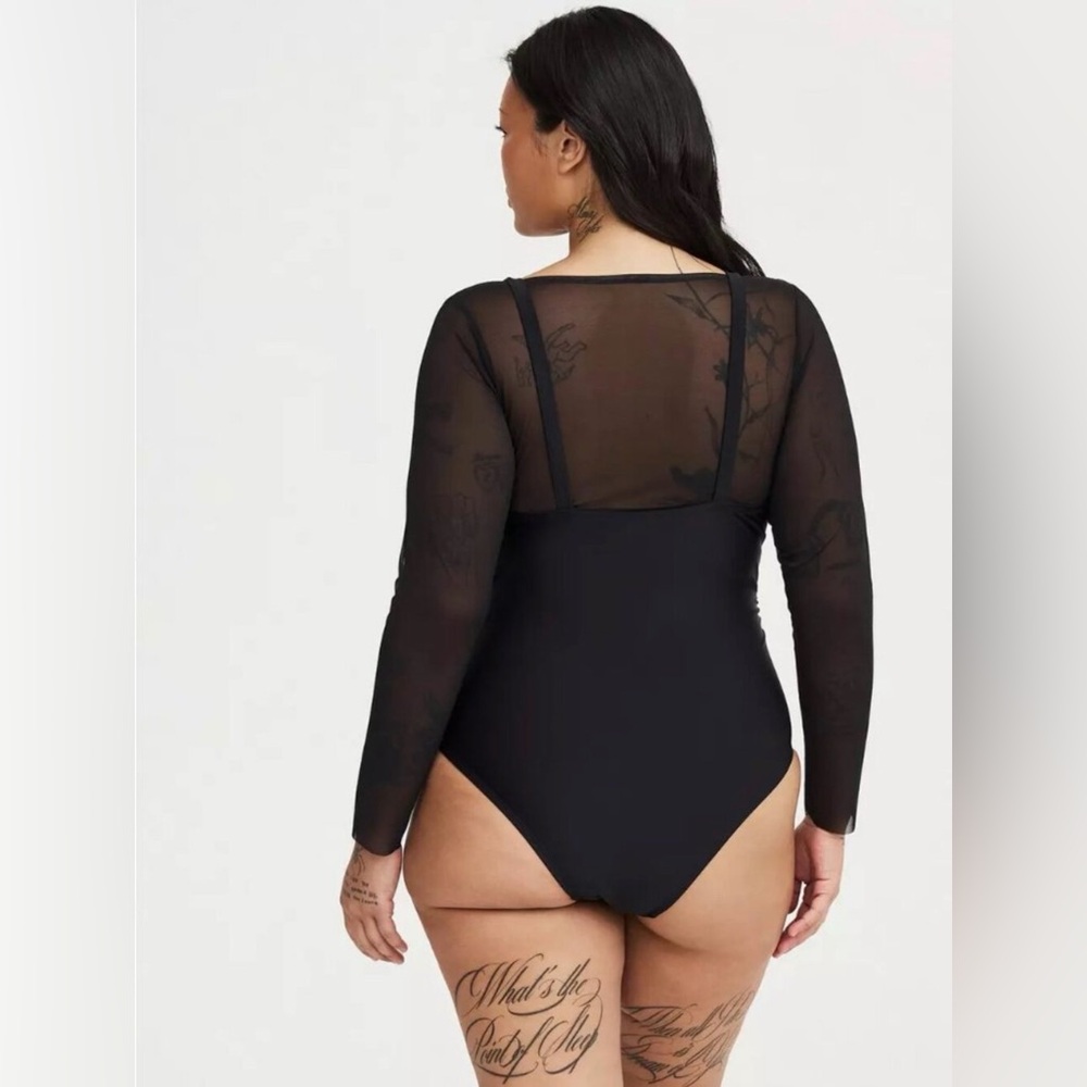 NWT Torrid Nightfall Wired Mesh Sleeve Corset One-Piece Swimsuit 1X 14/16 - Picture 2 of 4